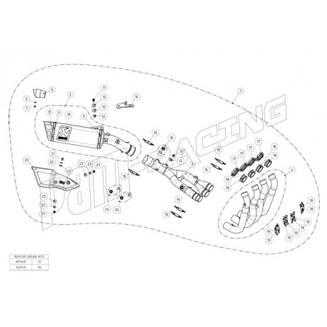 Pièce de rechange pour ligne Akrapovic Evolution Line kit YZF R1 2015-2019-Kit laine de verre, réparation silencieux, etc..