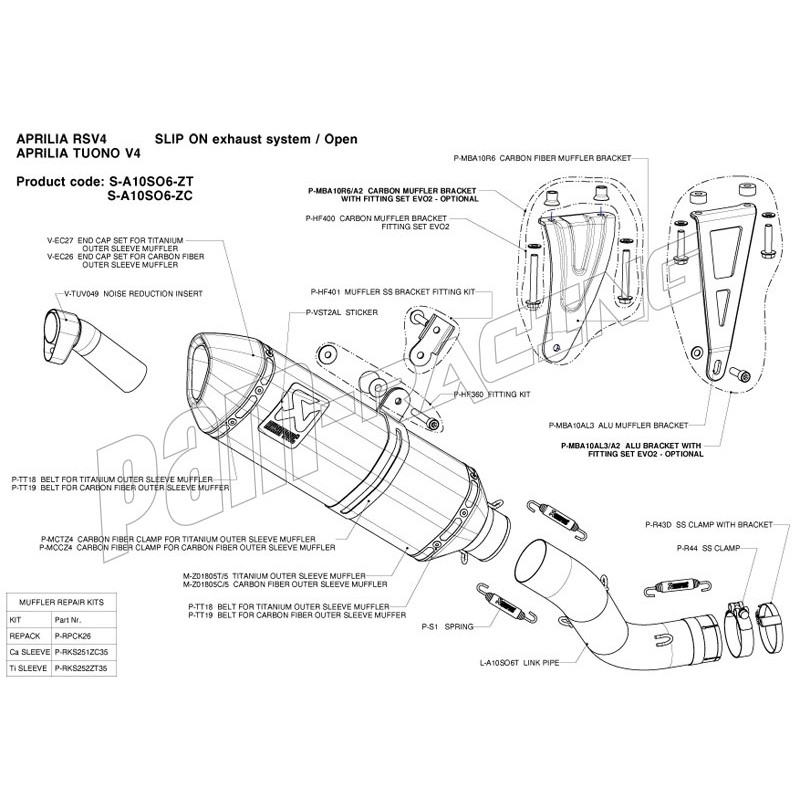 Akrapovic- Kit de réparation de silencieux - P-RKS124RC35 - Fibre de carbone-  18600354-P-RKS124RC35 – Kustom Store Motorcycles