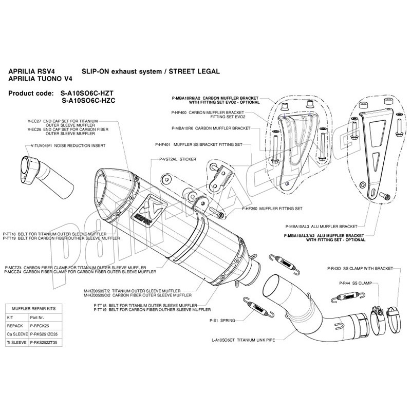 Akrapovic- Kit de réparation de silencieux - P-RKS124RC35 - Fibre de carbone-  18600354-P-RKS124RC35 – Kustom Store Motorcycles