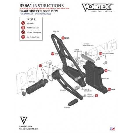 Pièce de rechange pour commandes reculées VORTEX V2 R1 2007-2008