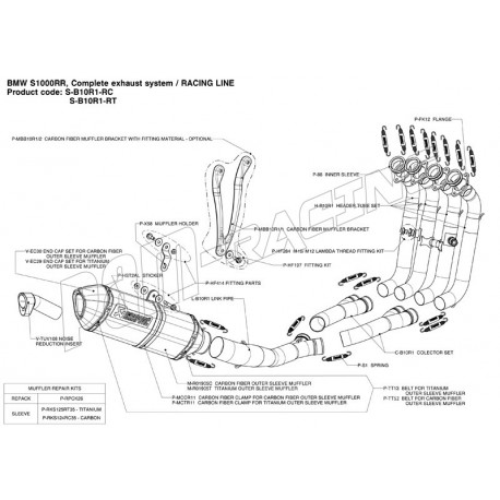 Pièce de rechange pour ligne Akrapovic Racing Line S1000RR 2009-2014-Kit laine de verre, réparation silencieux, etc..