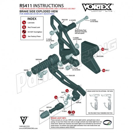 Pièces de rechange pour commandes reculées VORTEX V2 ZX10R 2011-2015