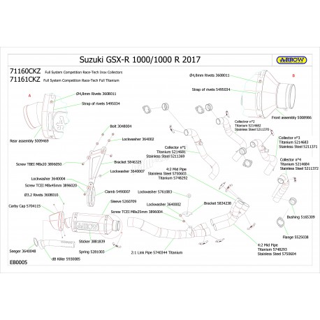 Pièce de rechange pour ligne Arrow Kit Competition  GSX-R 1000 2017-2019