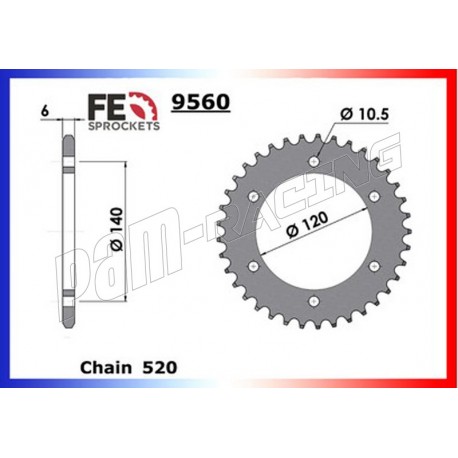 Couronne acier 520 pour jantes DYMAG, ZZR600, ZXR750, GSXR600/750, TL1000, GSXR1300 FRANCE EQUIPEMENT