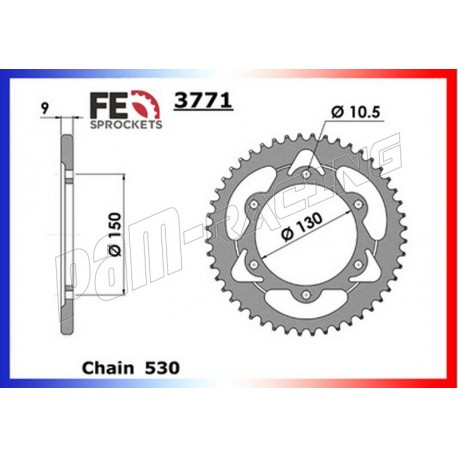 Couronne acier 530 YZF750 93-97, GTS 1000 93-00 FRANCE EQUIPEMENT