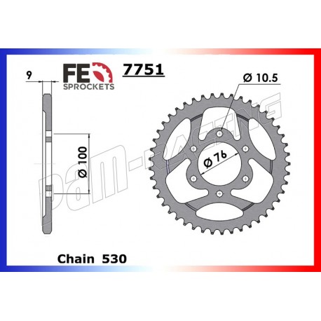 Couronne acier 530 pour GSXR750 1990-1995, GSX 750 Inazuma 1998-2002 FRANCE EQUIPEMENT