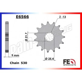 Pignon de sortie de boite FRANCE EQUIPEMENT 530 GSXR 1000 K1-K8, GSX1250F, etc...