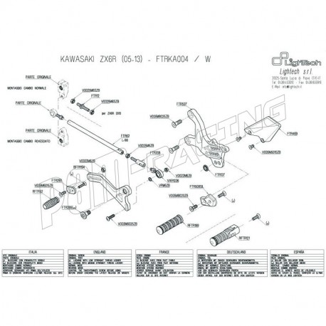Pièces détachées commandes reculées LIGHTECH KAWASAKI ZX6R 2005-2016, ZX6R 636 2005-2016, 2019 FTRKA004