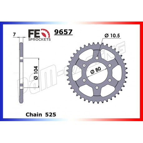 Couronne acier 525 ZX6R / ZX7R / ZX9R / ZX10R / Z1000 FRANCE EQUIPEMENT