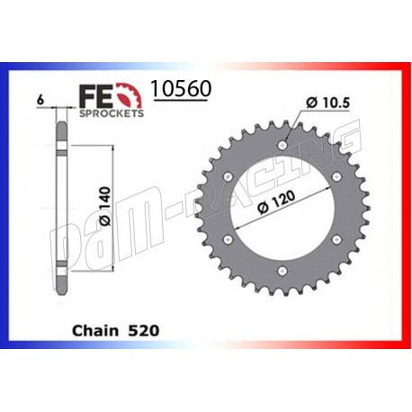 Couronne alu racing 520 pour ZZR600, ZXR750, GSXR600/750, TL1000, GSXR1300 FRANCE EQUIPEMENT