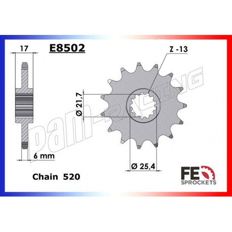 Pignon de sortie de boite 520 CBR500R, CB500, CBF500, VFR400, Integra NC750D FRANCE EQUIPEMENT