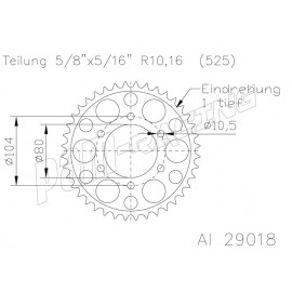 Couronne alu racing 525 ZX6R / ZX7R / ZX9R / ZX10R / Z1000 SRT Sprocket