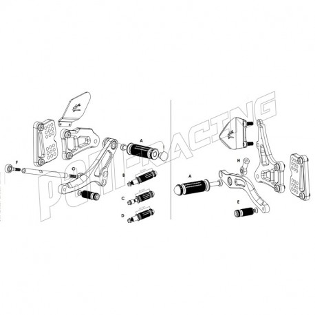 Pièces de rechange pour commandes reculées Valter Moto Type 1.5 S1000RR, HONDA, TRIUMPH, YAMAHA