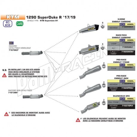 Silencieux Race-Tech embout carbone ARROW 1290 Superduke R 2014-2019, 1290 Superduke GT 2016-2018