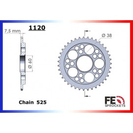 Couronne acier 525 Ducati 796, 821, 848, 939, 996, 998, 1000, 1100 FRANCE EQUIPEMENT