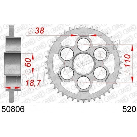 Couronne acier AFAM 520 DUCATI 955 Panigale V2, Streetfighter V2, 937/939 Supersport, 950 Supersport