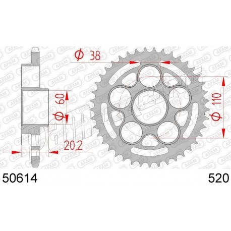 Couronne acier AFAM 520 DUCATI 950 Monster, Monster S2R