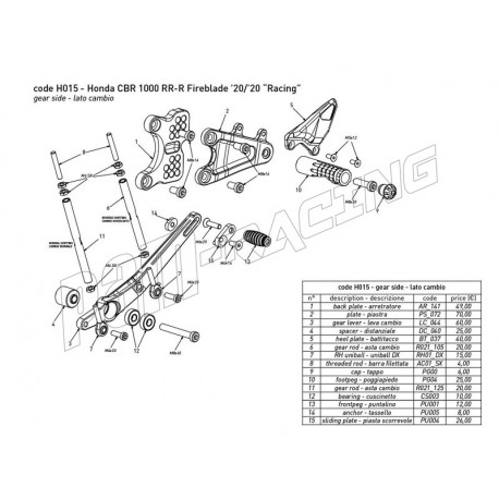Pièces de rechange pour commandes reculées version piste Bonamici Racing CBR1000RR 2020-2025