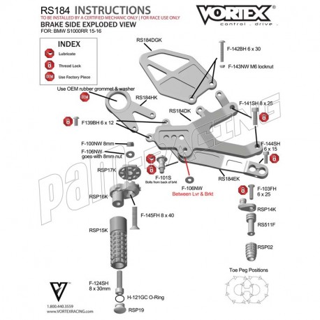 Pièces de rechange pour commandes reculées VORTEX V3 2.0 S1000RR 2015-2018