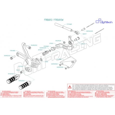 Pièces détachées commandes reculées LIGHTECH Panigale V4, V4S, V4R 2019-2022, Streetfighter V4, V4S 2020-2022 FTRDU012