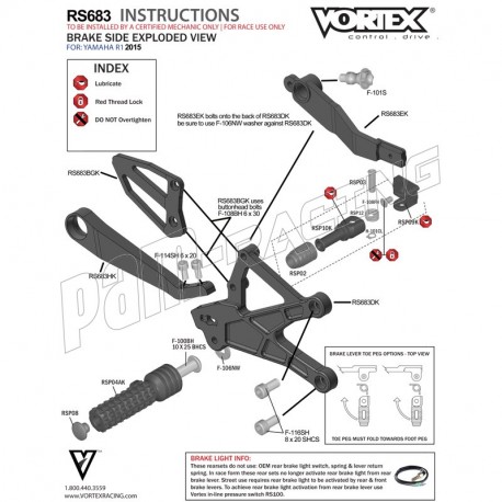 Pièce de rechange pour commandes reculées VORTEX V2 R1 2015-2019