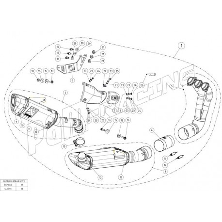 Pièce de rechange pour ligne d'échappement S-Y9R13-HAPT Akrapovic P-DR177