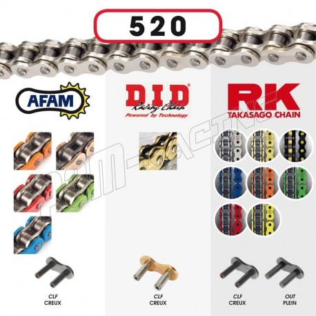 Chaîne Moto 520 X 120 Maillons Rouge | Double Renfort HRT | 5/8 X 1/4 | Pour Quad, Enduro, Cross | Avec Fermoir Clip