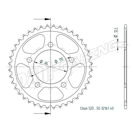 Couronne acier 520 SRT Sprockets CMX500 Rebel 2017-2021, CB500F/X 2022-2023, CBR500R 2022-2023