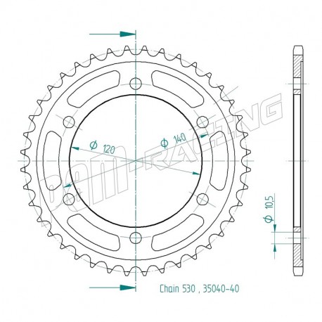 Couronne acier 530 ZZR600, ZXR750, GSXR600/750, TL1000, GSXR1300 SRT Sprockets