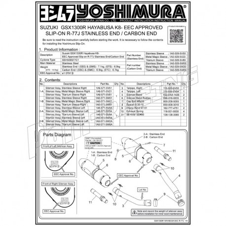 Pièce de rechange pour Double Silencieux homologués Yoshimura R-77 GSXR1300 Hayabusa 2008-2017