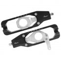 Paire de tendeurs de chaîne noir et rouge avec support étrier de frein LIGHTECH R1/M 2020-2024