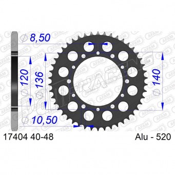 Couronne alu racing 520 pour jantes DYMAG, ZX6R, ZZR600, ZXR750, GSXR600/750, TL1000, GSXR1300 AFAM
