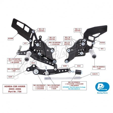 Pièce de rechange pour commandes reculées PP Tuning CBR600RR 2003-2006