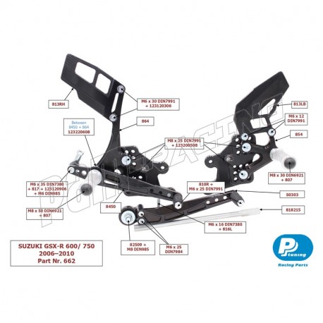 Pièce de rechange pour commandes reculées PP-Tuning GSXR600, GSXR750 2006-2010