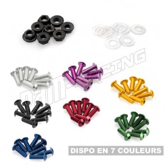 Lot de 6 vis alu noir M5 + écrou acier noir - Kit fixation pour bulle ou carénage