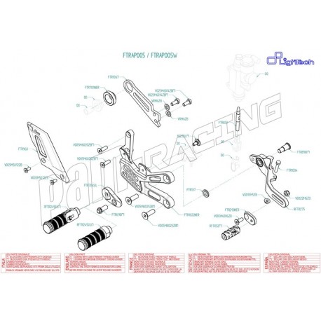 Pièces détachées commandes reculées LIGHTECH RSV4, TUONO V4 2017-2026 FTRAP005 FTRAP006
