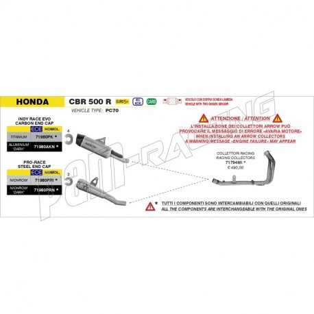 Silencieux Indy Race EVO homologué avec embout en carbone ARROW CB 500 Hornet/NX 500 2024-2025
