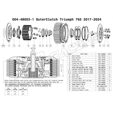 Pièce de rechange pour embrayage anti-dribble SUTER Daytona 675/R 2013-2017, 765 Daytona Moto 2, 765 Street Triple/R 2017-2025