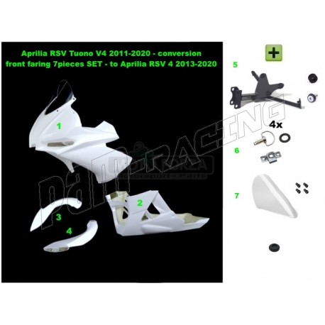 Carénage poly avant racing 7 parties fibre de verre conversion RSV4 SRT FAIRINGS Tuono V4 2011-2020