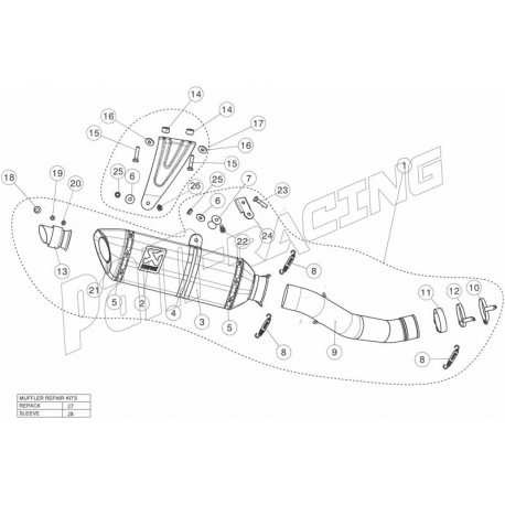 Pièces de rechange pour silencieux SLIP-ON carbone Akrapovic RSV4 RF/RR 2017-2020, TUONO V4 1100 2017-2020