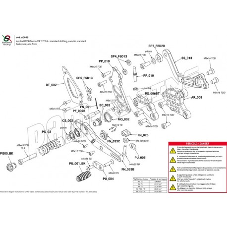 Pièces de rechange pour commandes reculées Bonamici Racing RSV4, Tuono V4 2017-2023