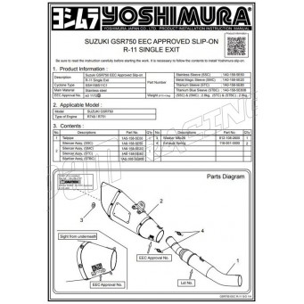 Pièces de rechange pour silencieux homologué Yoshimura R-11 GSR750 2011-2016