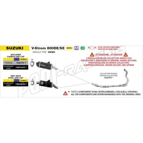 Silencieux Explorer homologué embout carbone ARROW V-Strom 800DE