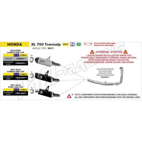 Silencieux Explorer homologué embout carbone ARROW XL750 Transalp 2023-2026