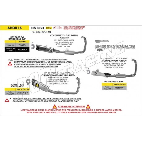 Ligne complète racing silencieux INDY RACE EVO ARROW RS 660 2025-2026