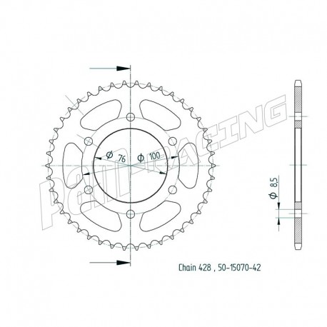 Couronne acier 428 MT125, YZFR 125 SRT Sprocket