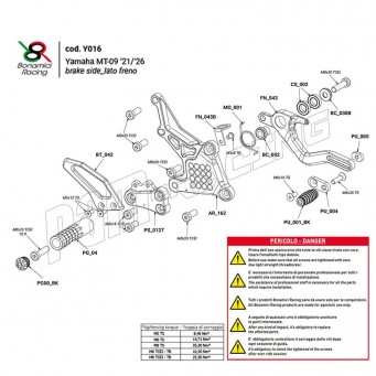 Pièces de rechange pour commandes reculées Bonamici Racing MT-09 2021-2026