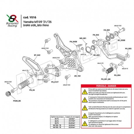 Pièces de rechange pour commandes reculées Bonamici Racing MT-09 2021-2026