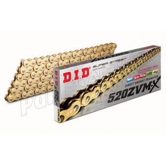 Chaîne de transmission D.I.D. 520 ZVM-X acier ou or