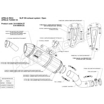 Pièces de rechange pour demi-ligne inox/carbone Akrapovic RSV4 2009-2014